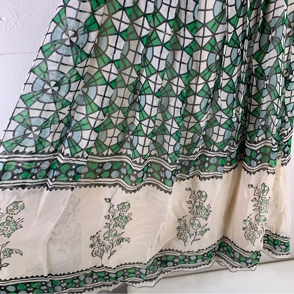 ANNA SUI ANTHROPOLOGIE Silk midi dress sleeveless green floral square neck XS - Picture 7 of 16